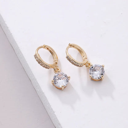 1 Pair Modern Style Round Inlay Copper Zircon Drop Earrings