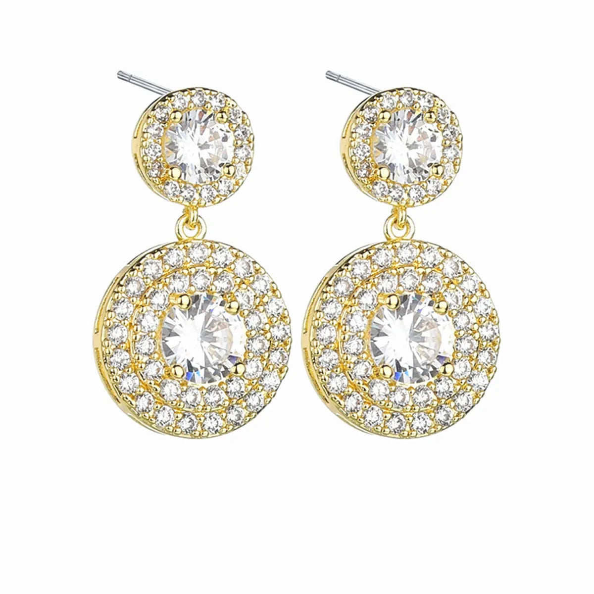 1 Pair Modern Style Round Plating Inlay Copper Zircon Gold Plated Drop Earrings