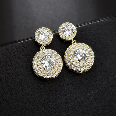 1 Pair Modern Style Round Plating Inlay Copper Zircon Gold Plated Drop Earrings