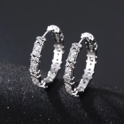 1 Pair Modern Style Round Plating Inlay Copper Zircon Silver Plated Hoop Earrings