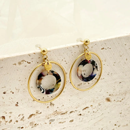 1 Pair Modern Style Round Plating Stainless Steel Gold Plated Drop Earrings