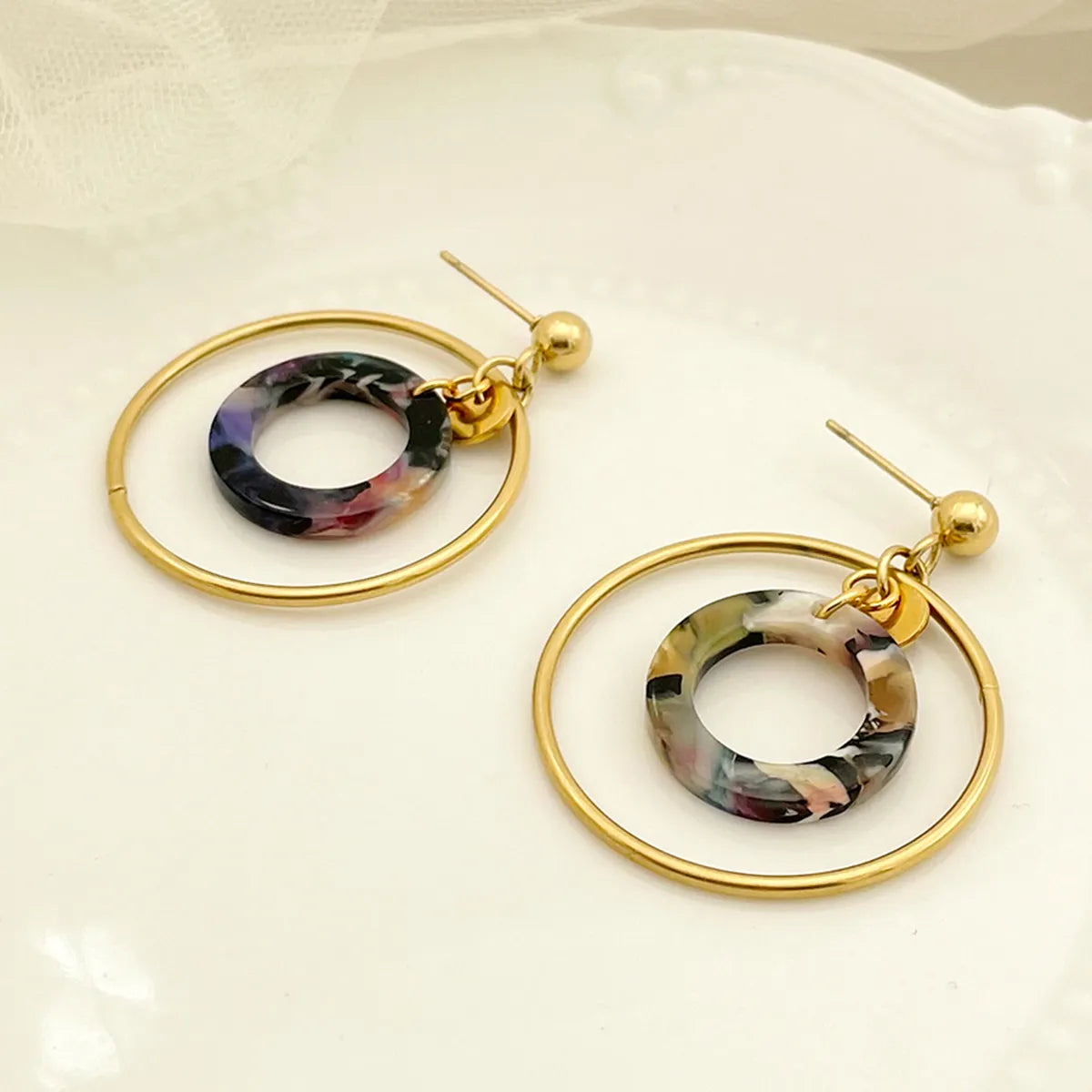 1 Pair Modern Style Round Plating Stainless Steel Gold Plated Drop Earrings