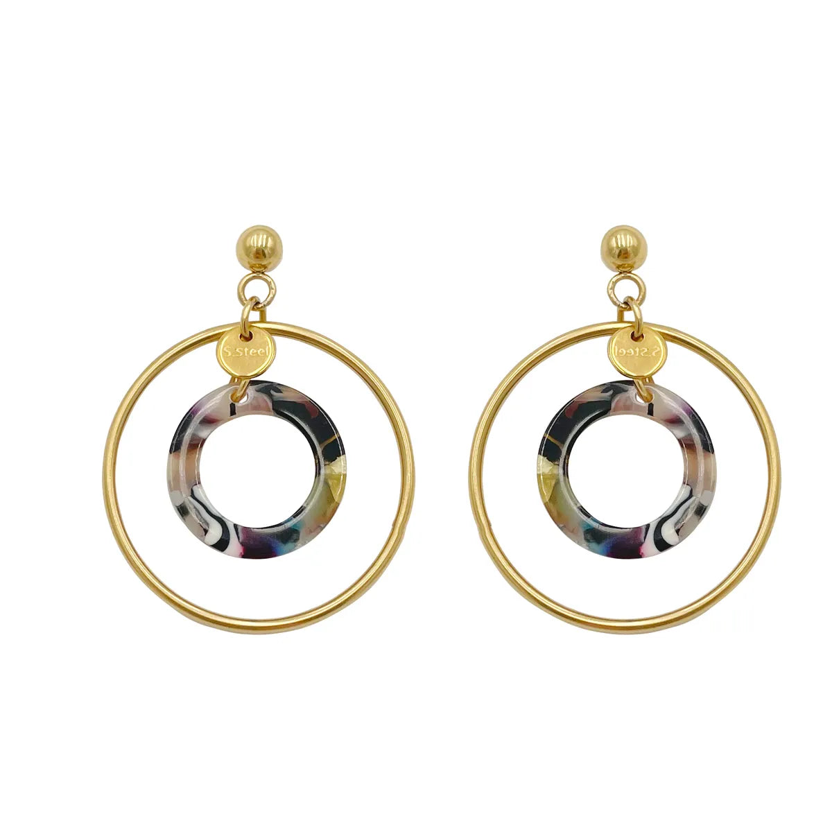 1 Pair Modern Style Round Plating Stainless Steel Gold Plated Drop Earrings