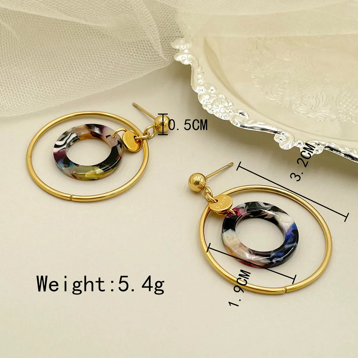 1 Pair Modern Style Round Plating Stainless Steel Gold Plated Drop Earrings