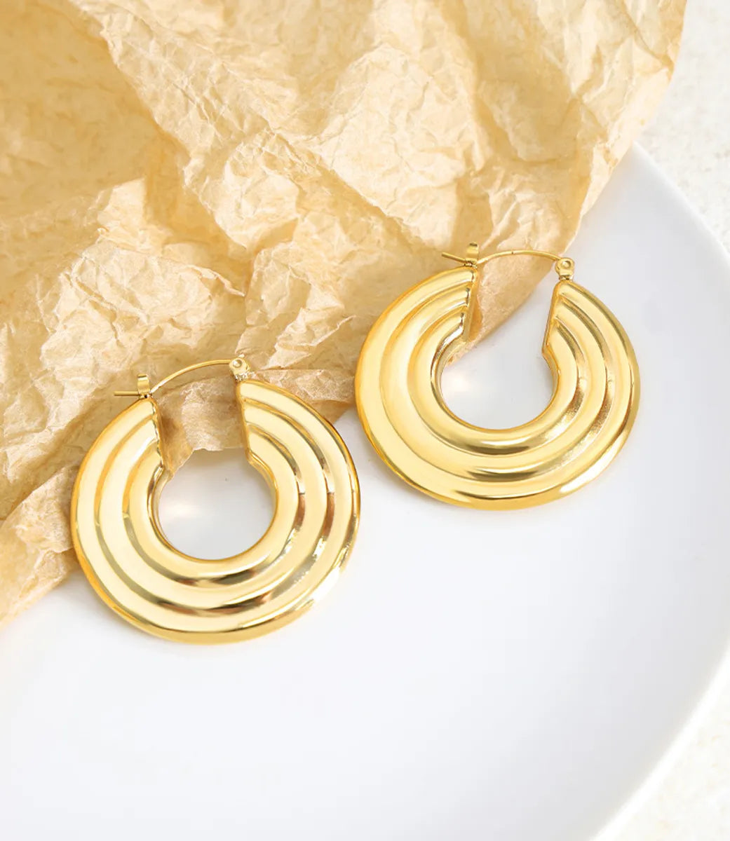 1 Pair Modern Style Round Plating Titanium Steel Hoop Earrings