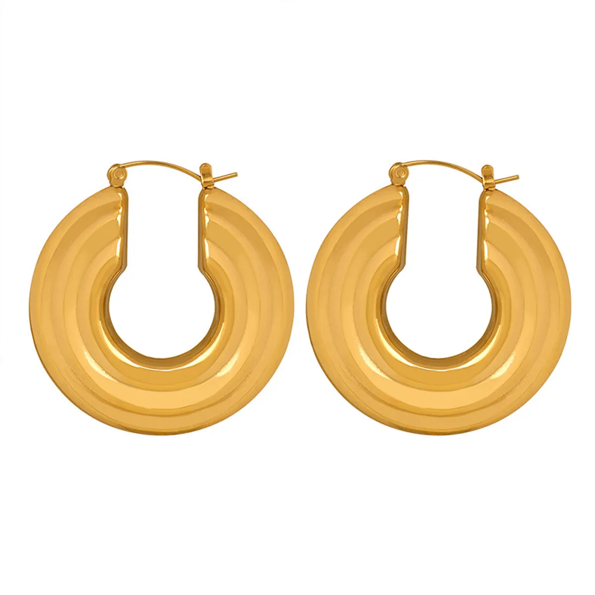 1 Pair Modern Style Round Plating Titanium Steel Hoop Earrings