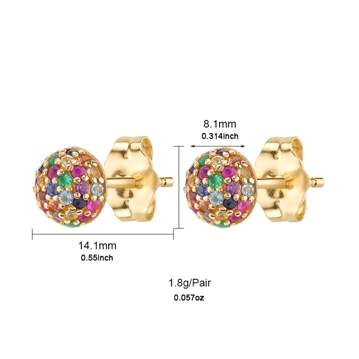 1 Pair Modern Style Shiny Ball Plating Inlay Copper Zircon Gold Plated Ear Studs