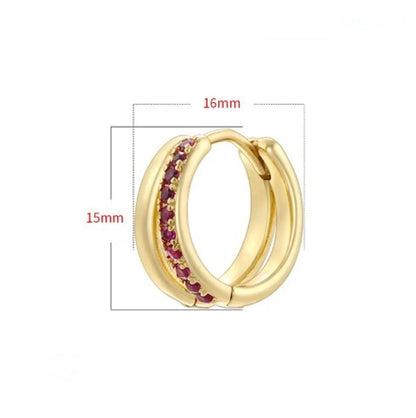 1 Pair Modern Style Shiny Double Ring Round Plating Inlay Copper Zircon 18K Gold Plated Earrings