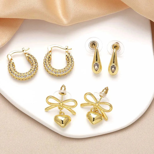 1 Pair Modern Style Simple Style Bow Knot Plating Inlay Copper Zircon 18K Gold Plated Earrings