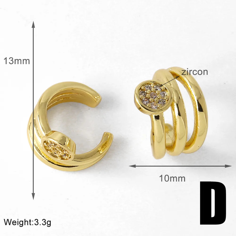 1 Pair Modern Style Simple Style C Shape Heart Shape Flower Plating Inlay Copper Zircon 18K Gold Plated Ear Cuffs