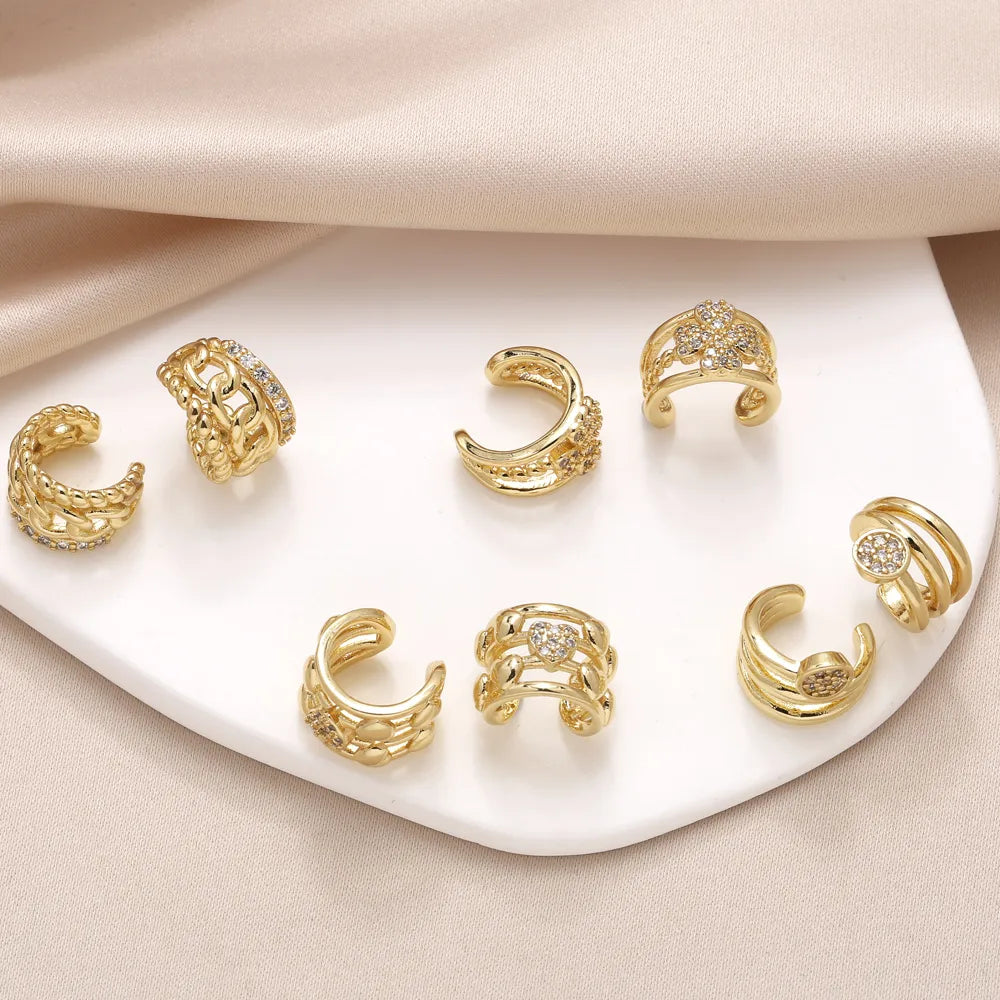 1 Pair Modern Style Simple Style C Shape Heart Shape Flower Plating Inlay Copper Zircon 18K Gold Plated Ear Cuffs