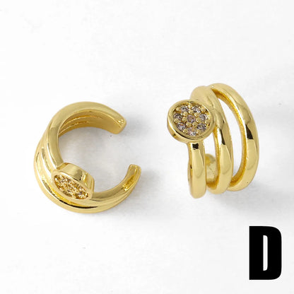 1 Pair Modern Style Simple Style C Shape Heart Shape Flower Plating Inlay Copper Zircon 18K Gold Plated Ear Cuffs