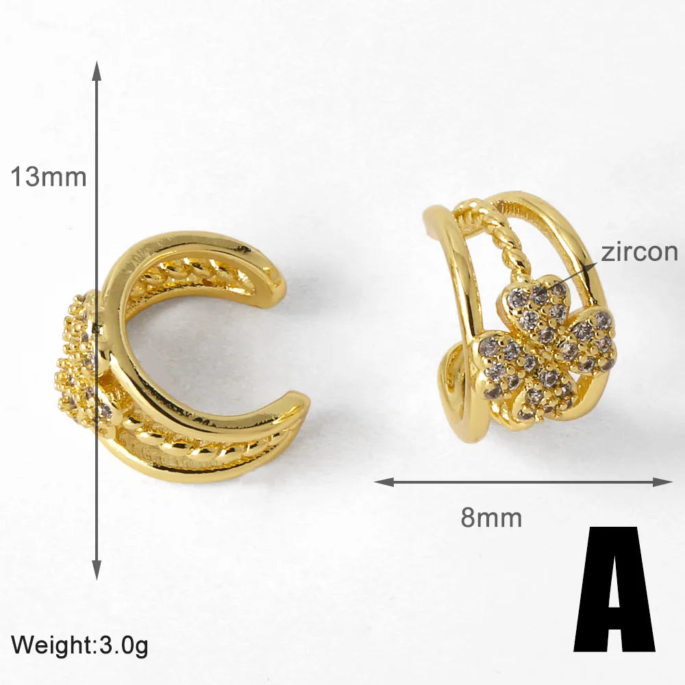 1 Pair Modern Style Simple Style C Shape Heart Shape Flower Plating Inlay Copper Zircon 18K Gold Plated Ear Cuffs