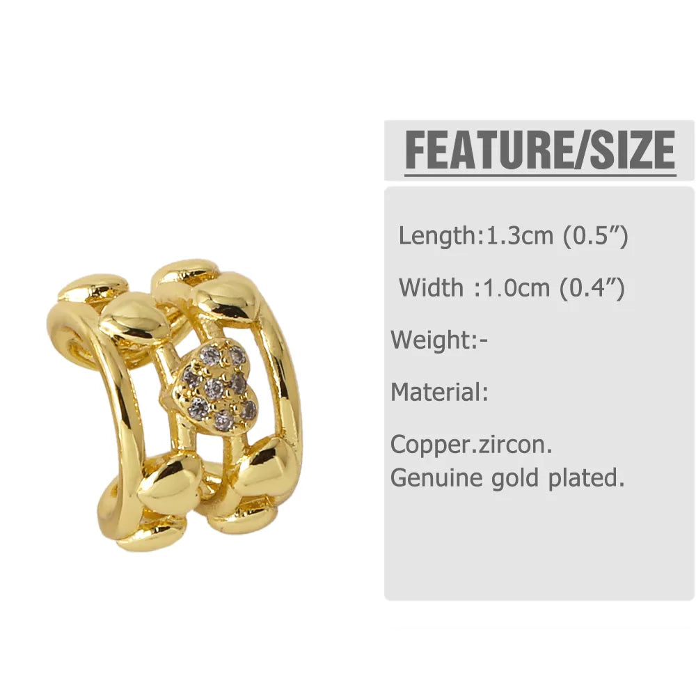 1 Pair Modern Style Simple Style C Shape Heart Shape Flower Plating Inlay Copper Zircon 18K Gold Plated Ear Cuffs