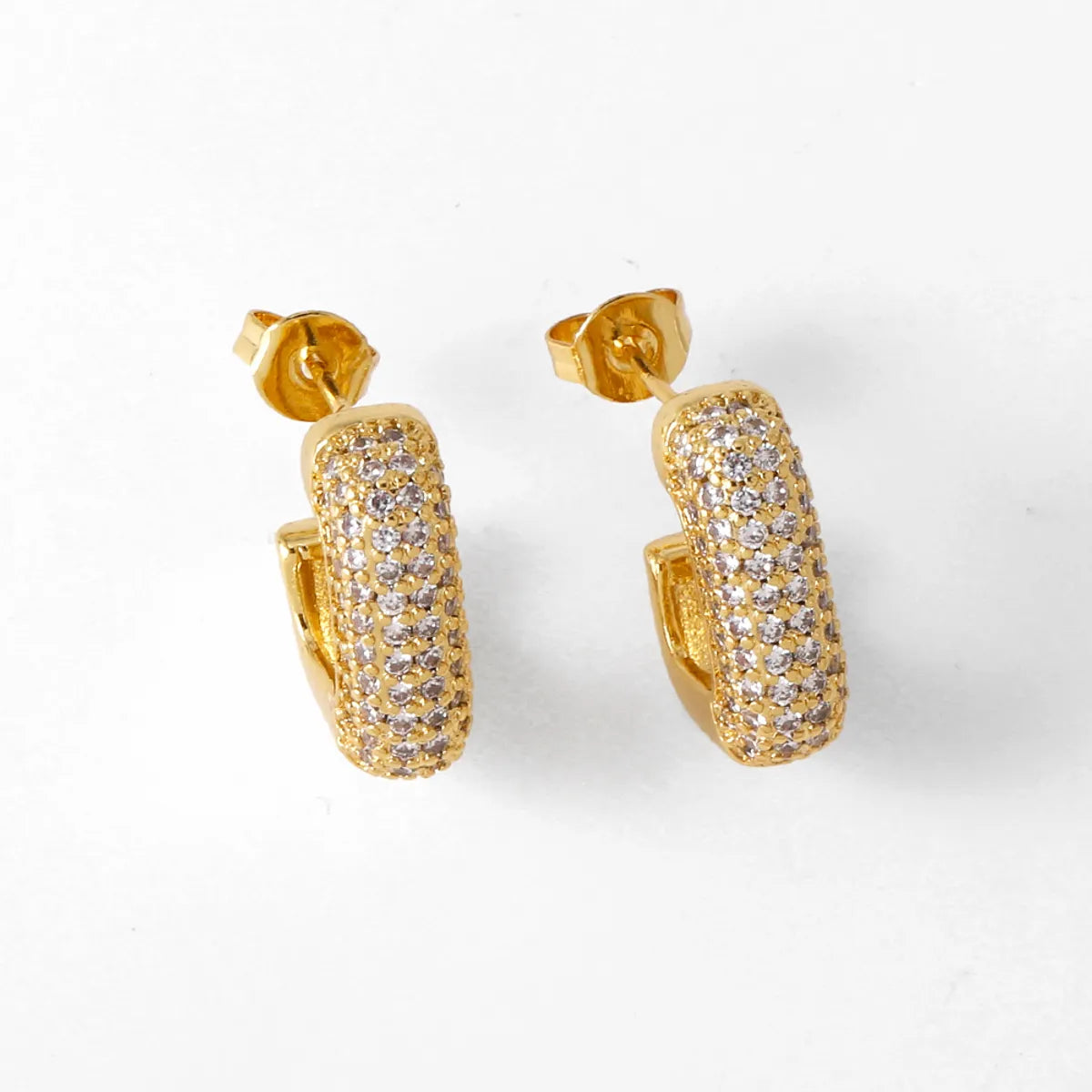 1 Pair Modern Style Simple Style C Shape Plating Inlay Copper Zircon 18K Gold Plated Ear Studs