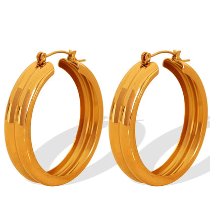 1 Pair Modern Style Simple Style Classic Style Circle Plating Titanium Steel 18K Gold Plated Hoop Earrings