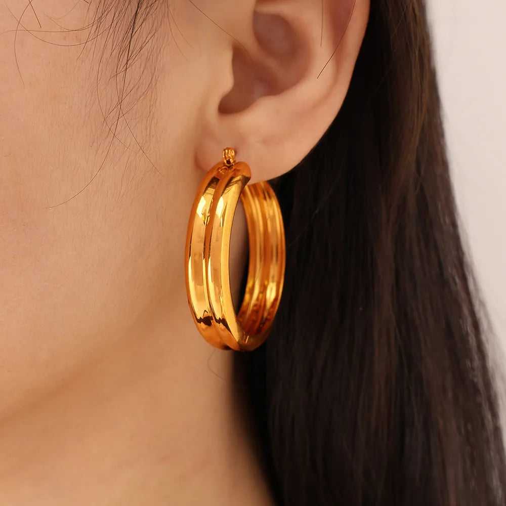 1 Pair Modern Style Simple Style Classic Style Circle Plating Titanium Steel 18K Gold Plated Hoop Earrings