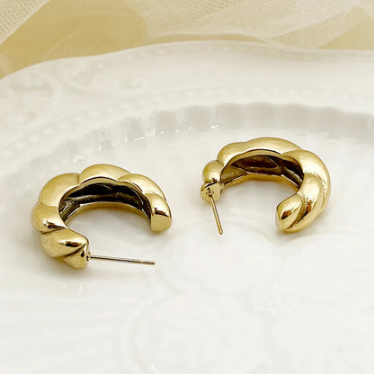 1 Pair Modern Style Simple Style Commute C Shape Twist Plating Stainless Steel Gold Plated Ear Studs