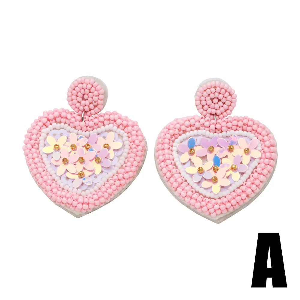 1 Pair Modern Style Simple Style Heart Shape Beaded Sequins Inlay Copper Zircon Drop Earrings