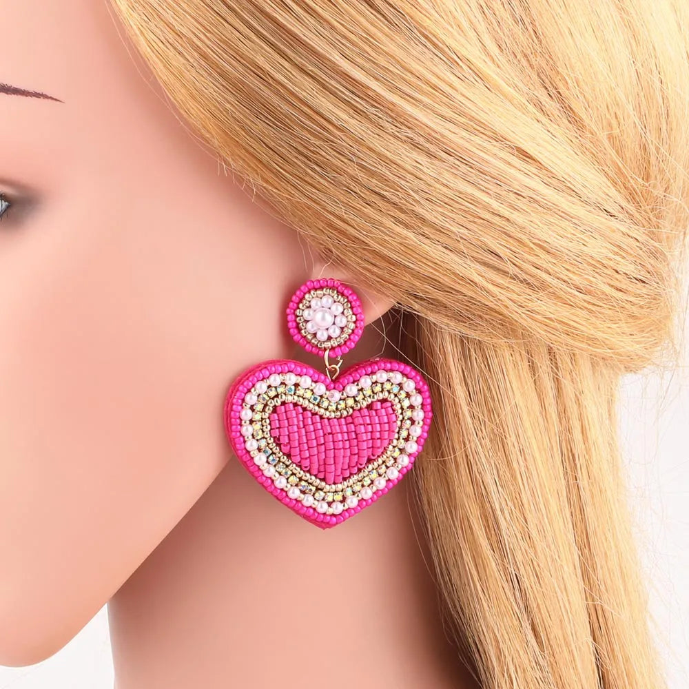 1 Pair Modern Style Simple Style Heart Shape Beaded Sequins Inlay Copper Zircon Drop Earrings