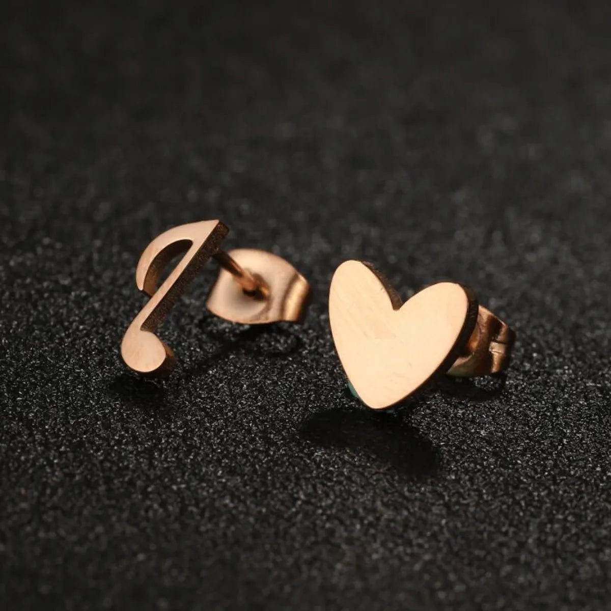 1 Pair Modern Style Simple Style Heart Shape Notes Asymmetrical Plating Stainless Steel Ear Studs