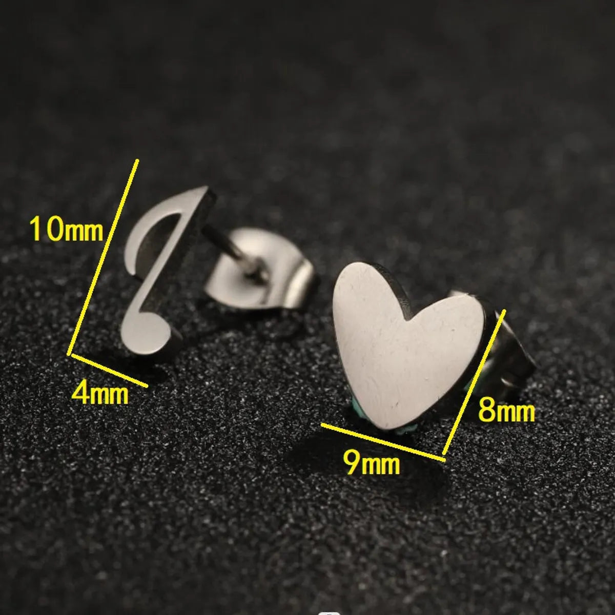 1 Pair Modern Style Simple Style Heart Shape Notes Asymmetrical Plating Stainless Steel Ear Studs