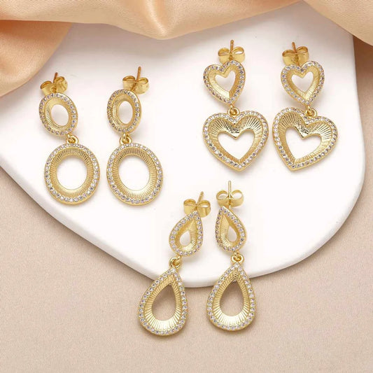 1 Pair Modern Style Simple Style Heart Shape Plating Inlay Copper Zircon 18K Gold Plated Drop Earrings