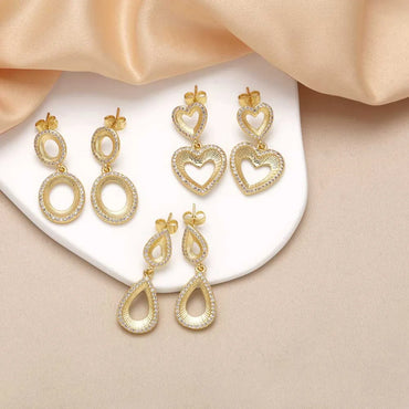 1 Pair Modern Style Simple Style Heart Shape Plating Inlay Copper Zircon 18K Gold Plated Drop Earrings