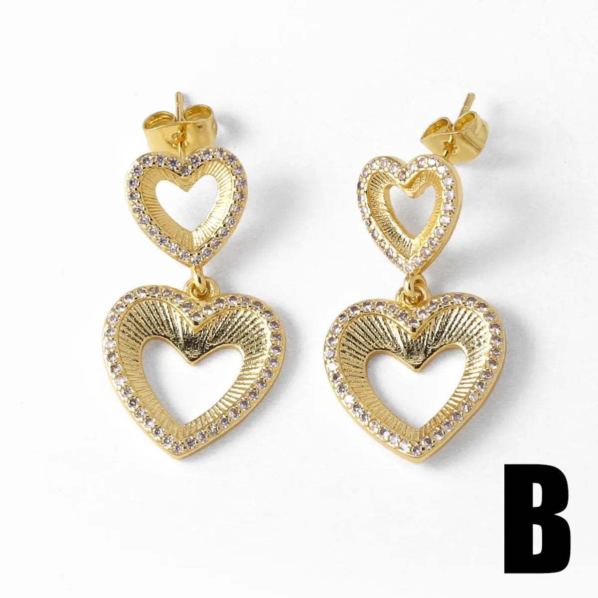 1 Pair Modern Style Simple Style Heart Shape Plating Inlay Copper Zircon 18K Gold Plated Drop Earrings