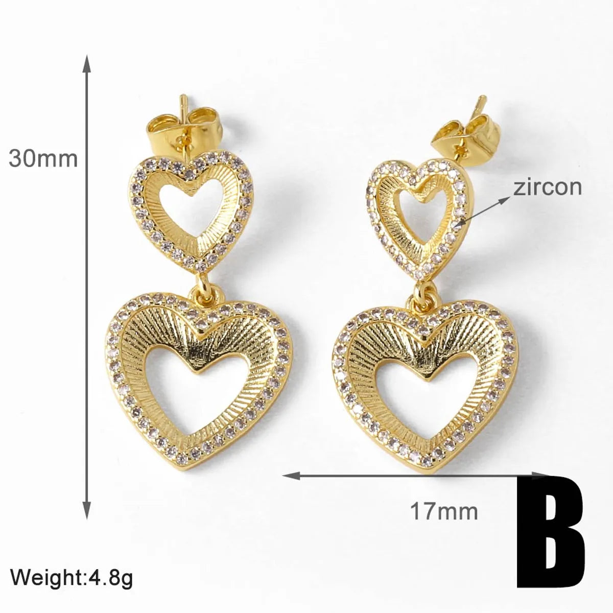 1 Pair Modern Style Simple Style Heart Shape Plating Inlay Copper Zircon 18K Gold Plated Drop Earrings