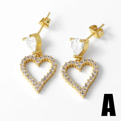 1 Pair Modern Style Simple Style Heart Shape Plating Inlay Copper Zircon 18K Gold Plated Drop Earrings