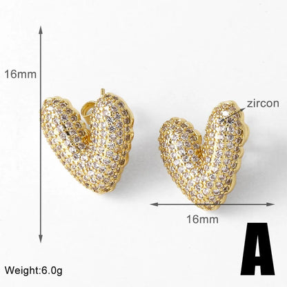 1 Pair Modern Style Simple Style Heart Shape Plating Inlay Copper Zircon 18K Gold Plated Ear Studs