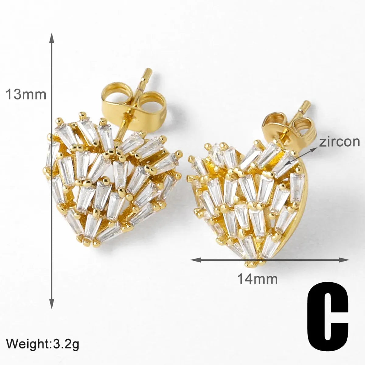 1 Pair Modern Style Simple Style Heart Shape Plating Inlay Copper Zircon 18K Gold Plated Ear Studs