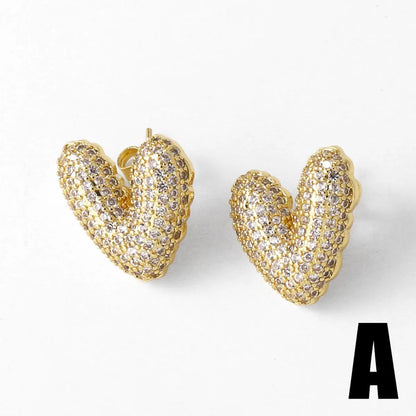 1 Pair Modern Style Simple Style Heart Shape Plating Inlay Copper Zircon 18K Gold Plated Ear Studs