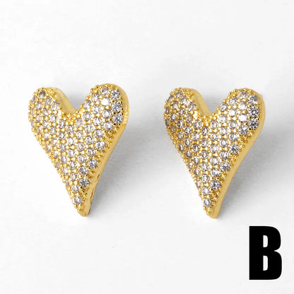 1 Pair Modern Style Simple Style Heart Shape Plating Inlay Copper Zircon Gold Plated Ear Studs