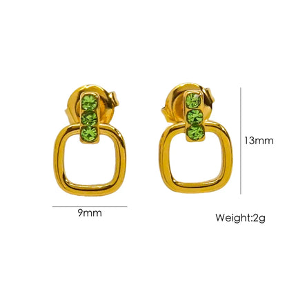 1 Pair Modern Style Simple Style IG Style Square Polishing Inlay 304 Stainless Steel Rhinestones 18K Gold Plated Drop Earrings