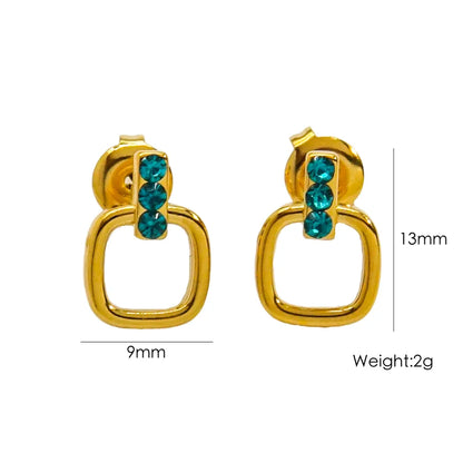 1 Pair Modern Style Simple Style IG Style Square Polishing Inlay 304 Stainless Steel Rhinestones 18K Gold Plated Drop Earrings