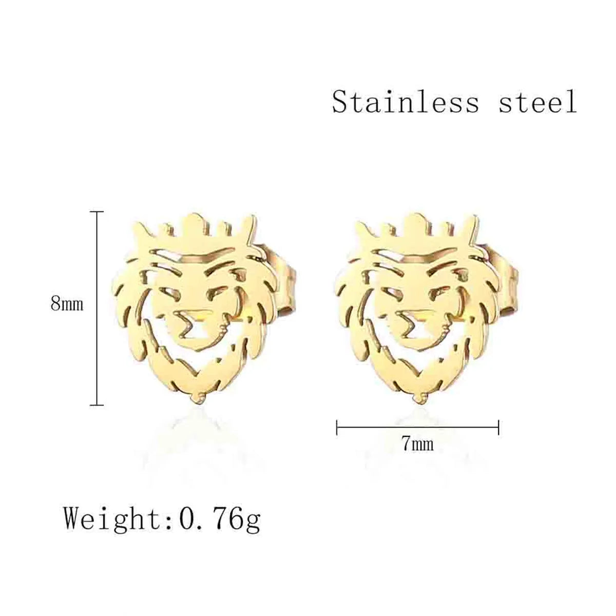 1 Pair Modern Style Simple Style Lion Polishing Plating Stainless Steel 18k Gold Plated Ear Studs