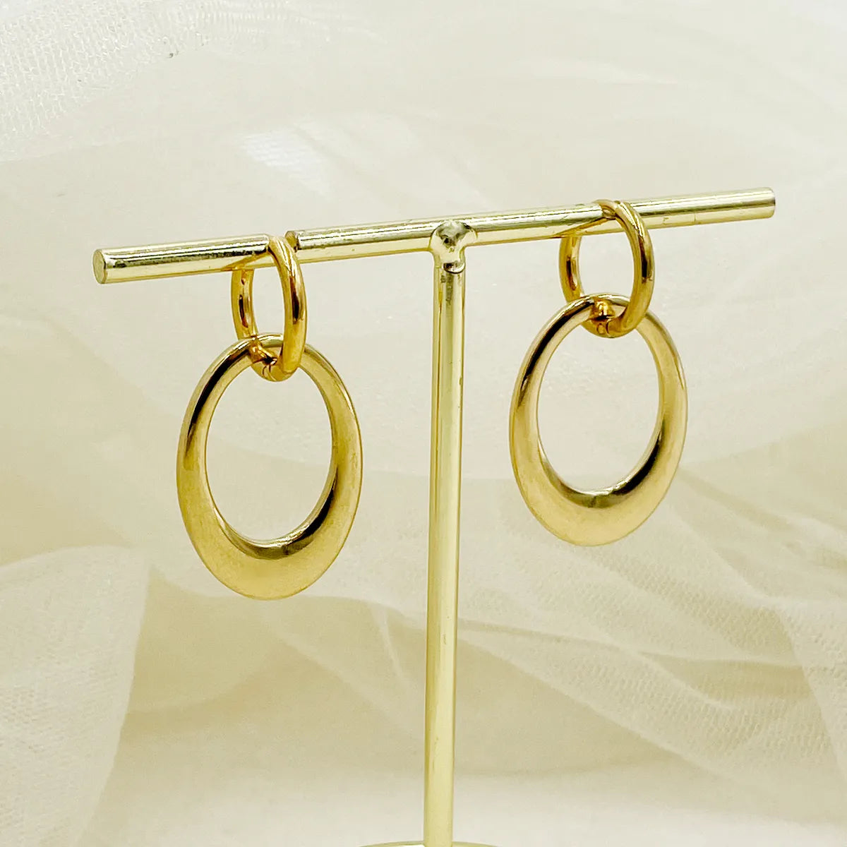 1 Pair Modern Style Simple Style Oval Stainless Steel Metal Plating Gold Plated Drop Earrings