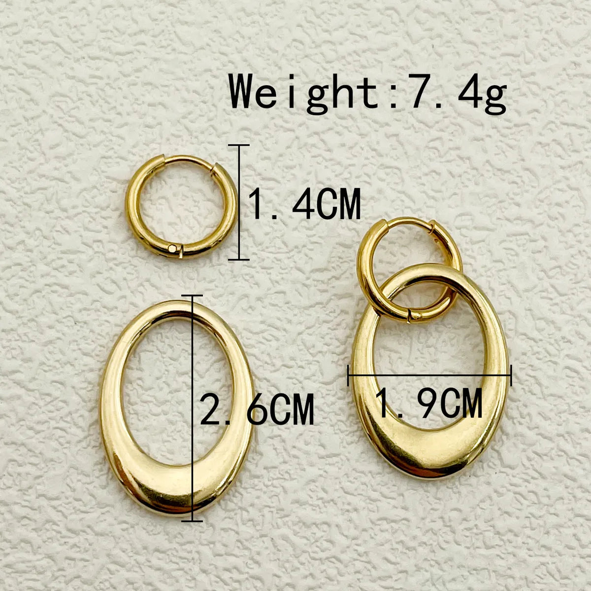 1 Pair Modern Style Simple Style Oval Stainless Steel Metal Plating Gold Plated Drop Earrings