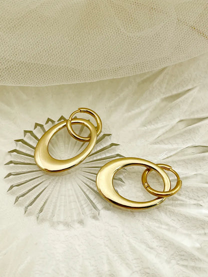 1 Pair Modern Style Simple Style Oval Stainless Steel Metal Plating Gold Plated Drop Earrings