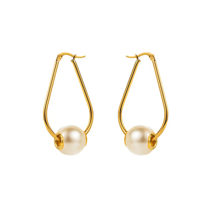 1 Pair Modern Style Simple Style Pearl Irregular Stainless Steel Hoop Earrings