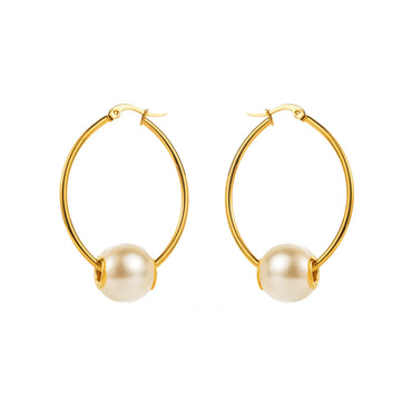 1 Pair Modern Style Simple Style Pearl Irregular Stainless Steel Hoop Earrings