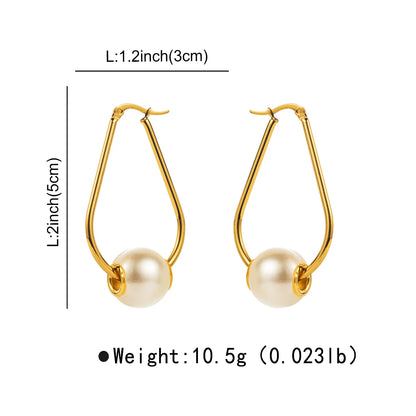 1 Pair Modern Style Simple Style Pearl Irregular Stainless Steel Hoop Earrings