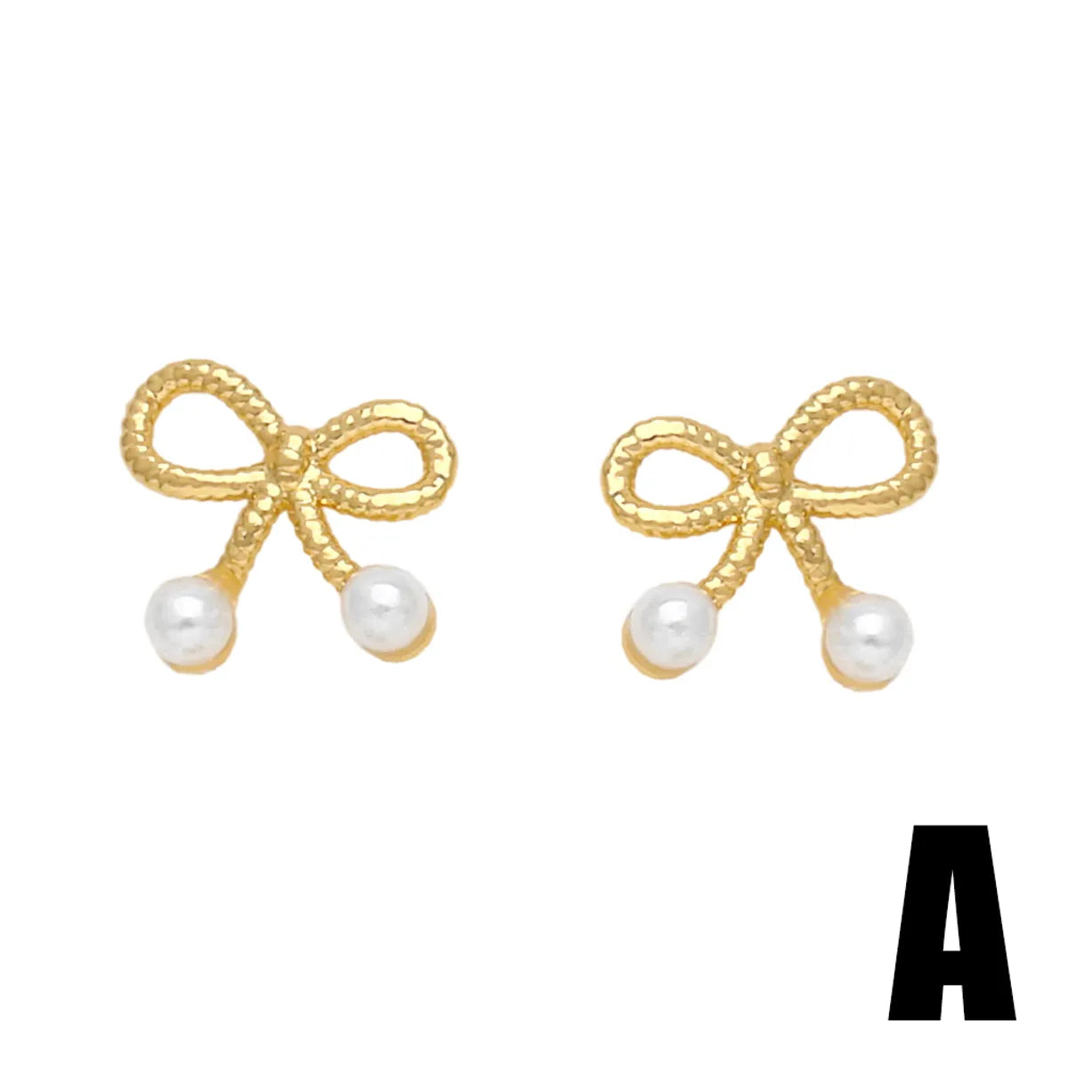 1 Pair Modern Style Simple Style Rabbit Flower Bow Knot Plating Inlay Copper Pearl Zircon 18k Gold Plated Ear Studs