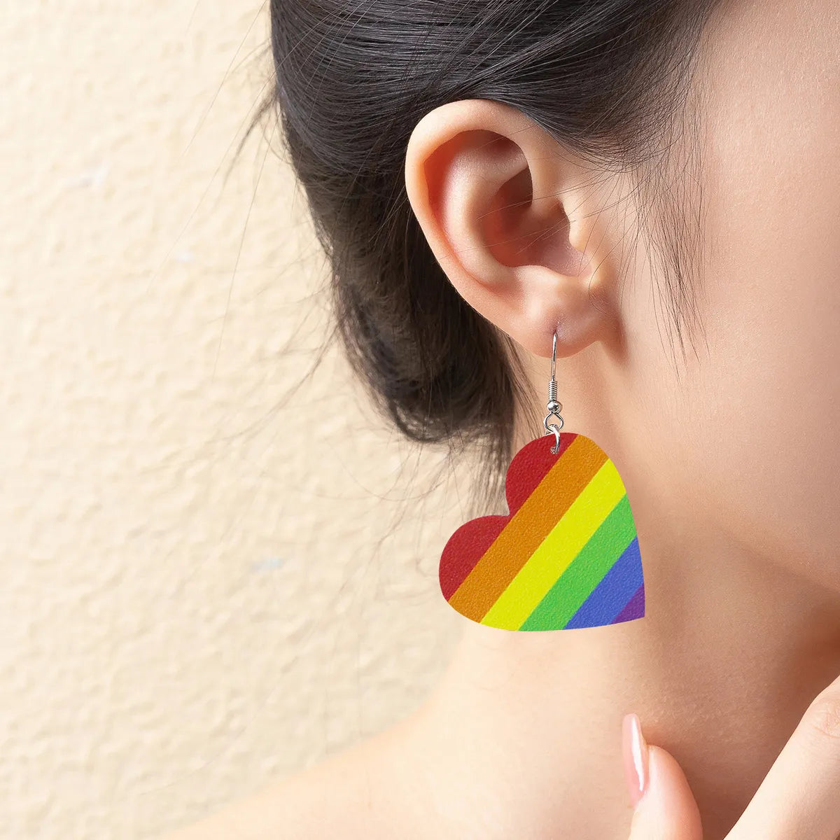 1 Pair Modern Style Simple Style Rainbow Heart Shape Butterfly Pu Leather Drop Earrings Ear Studs