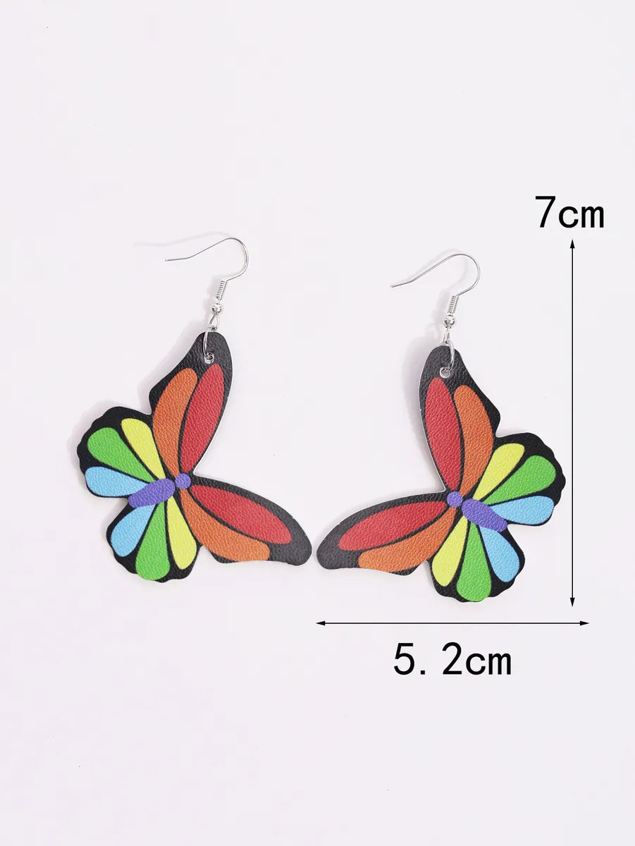 1 Pair Modern Style Simple Style Rainbow Heart Shape Butterfly Pu Leather Drop Earrings Ear Studs