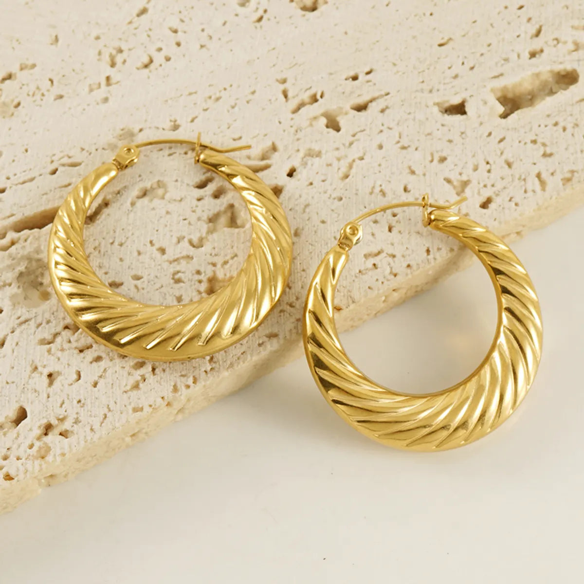 1 Pair Modern Style Simple Style Round Stainless Steel Plating 18k Gold Plated Hoop Earrings