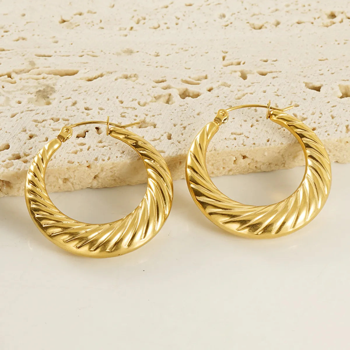 1 Pair Modern Style Simple Style Round Stainless Steel Plating 18k Gold Plated Hoop Earrings