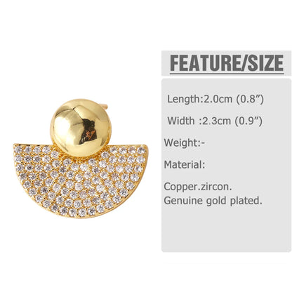 1 Pair Modern Style Simple Style Sector Heart Shape Inlay Copper Zircon 18K Gold Plated Ear Studs